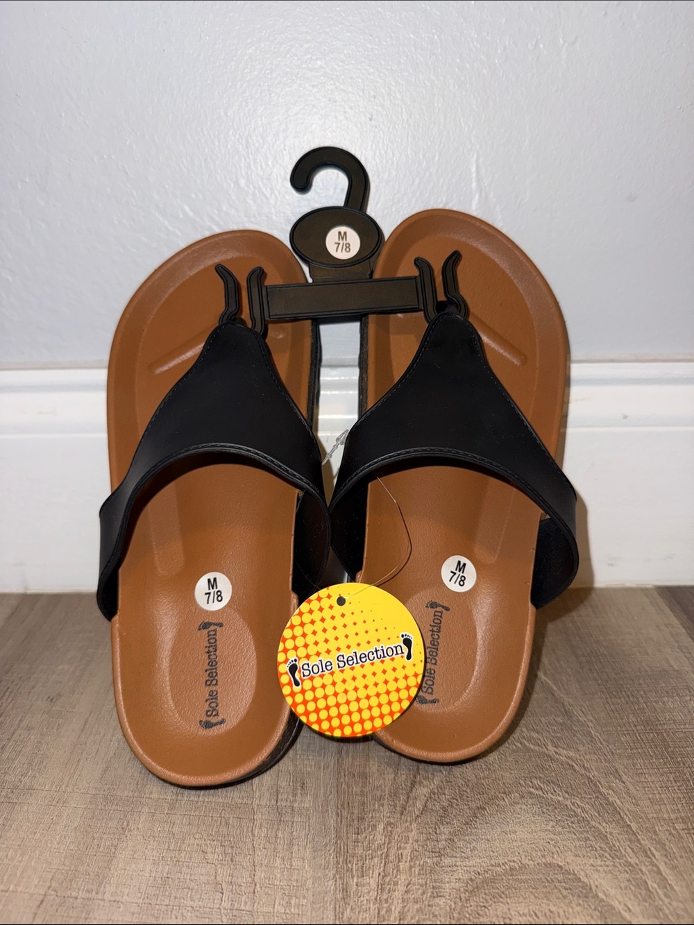 Black Strap Brown Footbed Sandals